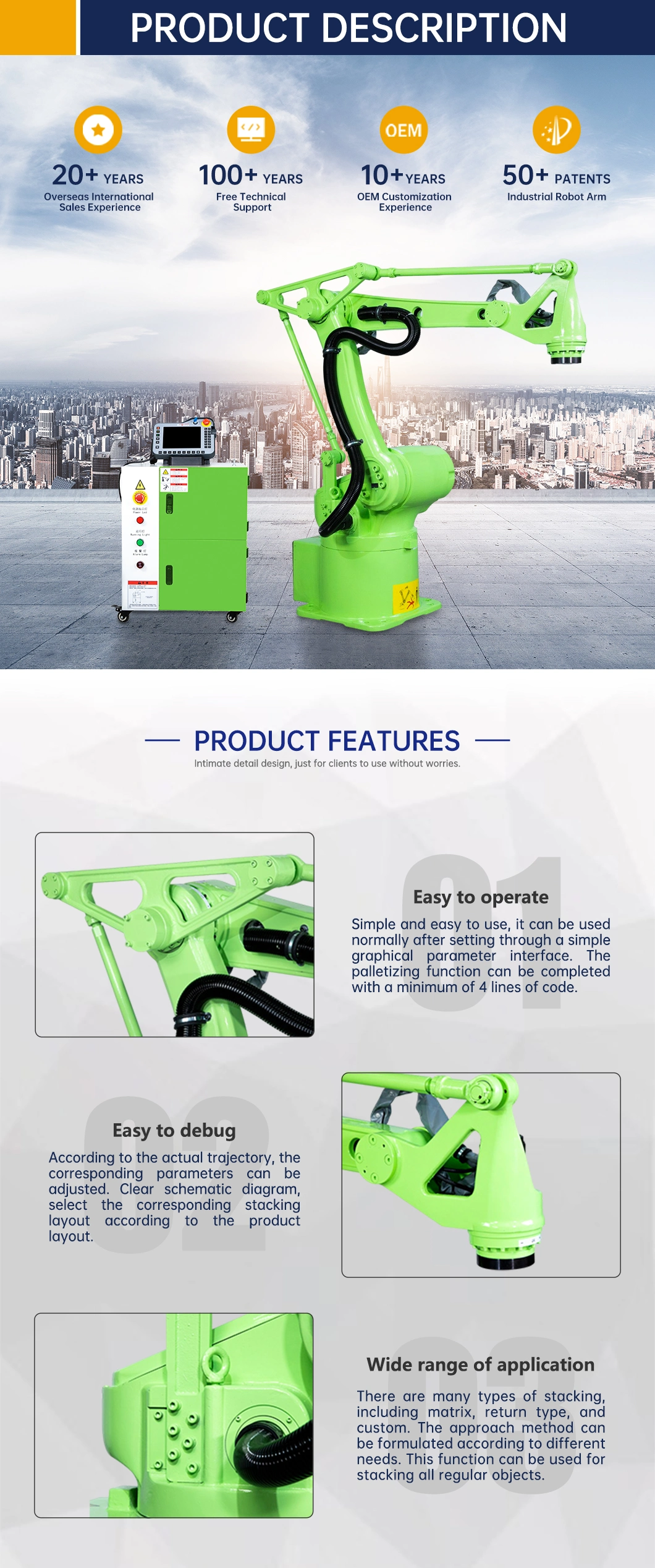 4 Axis Robotic Arm 20kg Payload Manipulator Production Robot Arm for Bending Machine Automated Palletizer